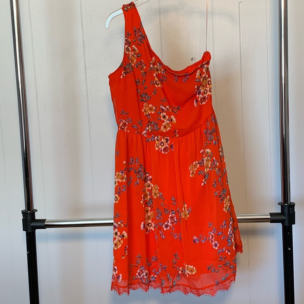 Coral Orange Floral One Shoulder Sundress